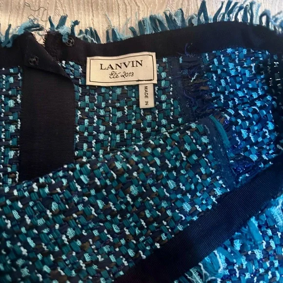 ESTATE SALE Lanvin Textured Tweed Pencil Skirt - Blue and Black - Picture 2 of 4